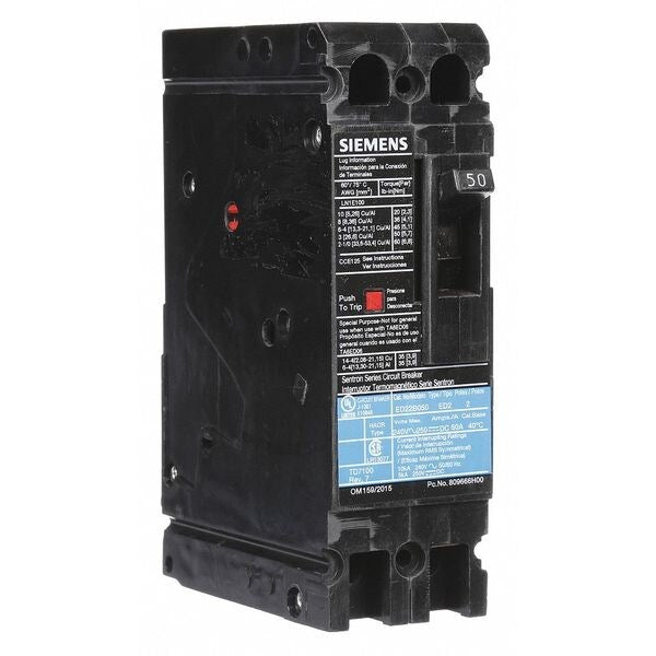 Molded Case Circuit Breaker, 50 A, 240V AC, 2 Pole, Lug In Panelboard Mounting Style, ED2 Series