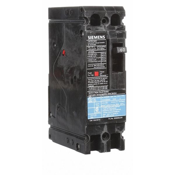 Molded Case Circuit Breaker, 60 A, 240V AC, 2 Pole, Lug In Panelboard Mounting Style, ED2 Series