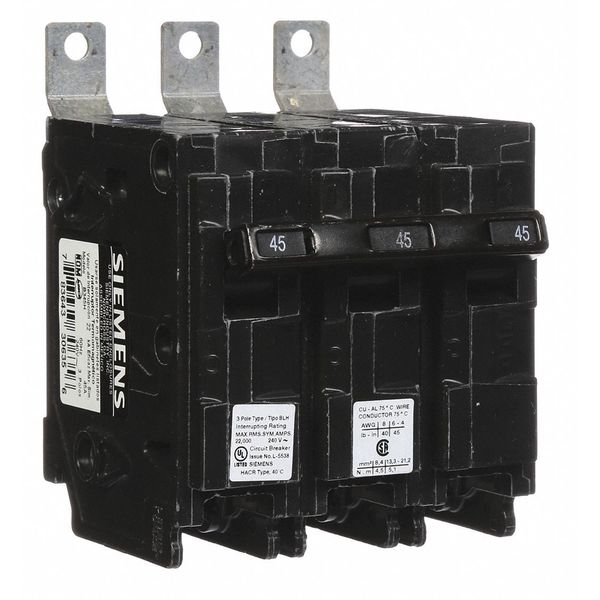 Miniature Circuit Breaker, 45 A, 240V AC, 3 Pole, Bolt On Mounting Style, BL Series