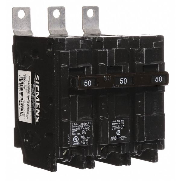 Miniature Circuit Breaker, 50 A, 240V AC, 3 Pole, Bolt On Mounting Style, BL Series