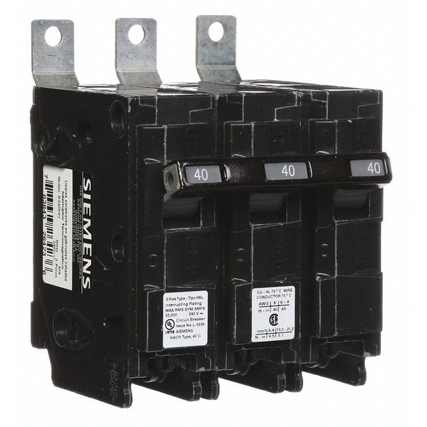 Miniature Circuit Breaker, 40 A, 240V AC, 3 Pole, Bolt On Mounting Style, BL Series