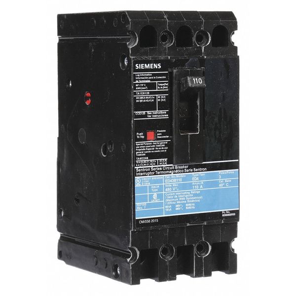 Molded Case Circuit Breaker, 110 A, 480V AC, 3 Pole, Lug In Panelboard Mounting Style, ED4 Series