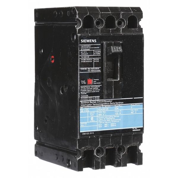 Molded Case Circuit Breaker, 125 A, 480V AC, 3 Pole, Lug In Panelboard Mounting Style, ED4 Series