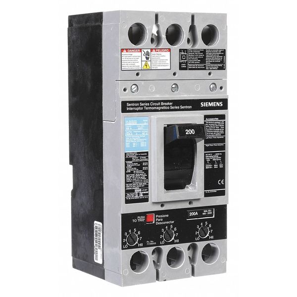 Molded Case Circuit Breaker, 200 A, 600V AC, 3 Pole, Free Standing Mounting Style, FXD6-A Series