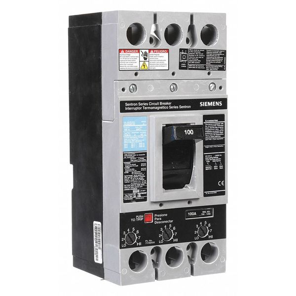 Molded Case Circuit Breaker, 100 A, 600V AC, 3 Pole, Free Standing Mounting Style, FXD6-A Series
