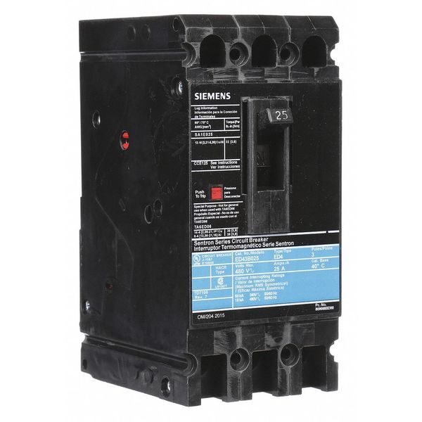Molded Case Circuit Breaker, 25 A, 480V AC, 3 Pole, Lug In Panelboard Mounting Style, ED4 Series
