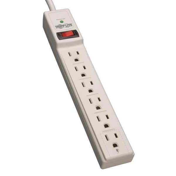 Surge Protector Strip, 6 Outlet, Gray