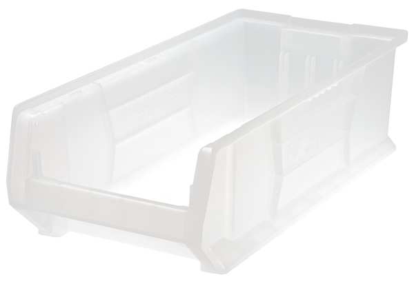 Storage Bin, Clear, Polypropylene, 23 7/8 in L x 11 in W x 7 in H, 150 lb Load Capacity