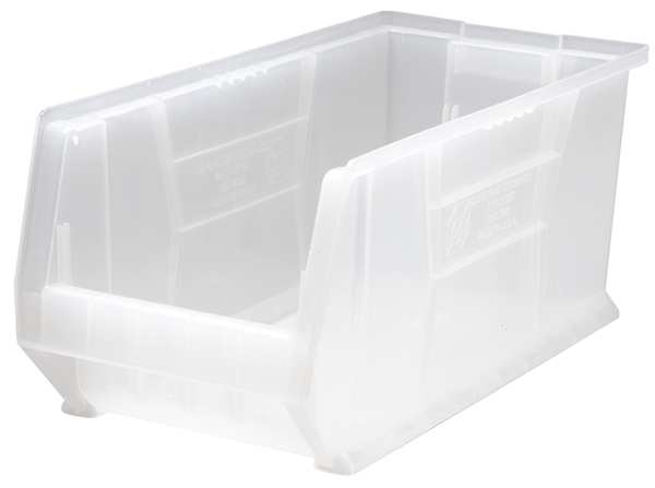 Storage Bin, Clear, Polypropylene, 23 7/8 in L x 11 in W x 10 in H, 150 lb Load Capacity