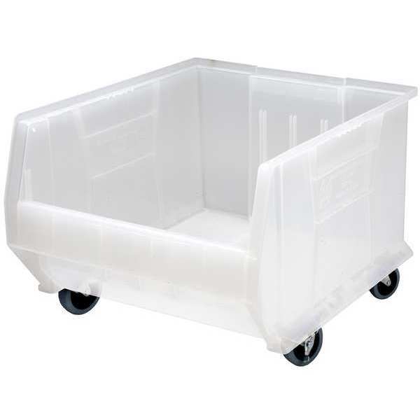 Mobile Storage Bin, Clear, Polypropylene, 23 7/8 in L x 16 1/2 in W x 11 in H, 250 lb Load Capacity
