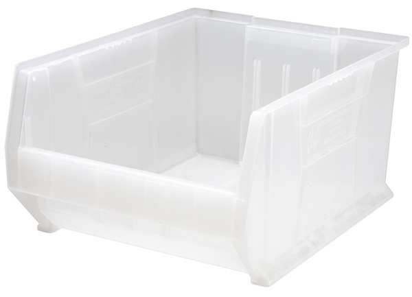 Storage Bin, Clear, Polypropylene, 23 7/8 in L x 18 1/4 in W x 12 in H, 150 lb Load Capacity