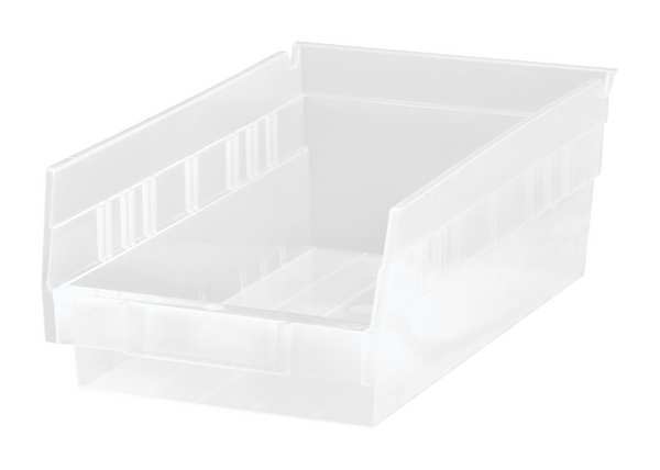 Shelf Storage Bin, Clear, Polypropylene, 11 5/8 in L x 6 5/8 in W x 4 in H, 50 lb Load Capacity