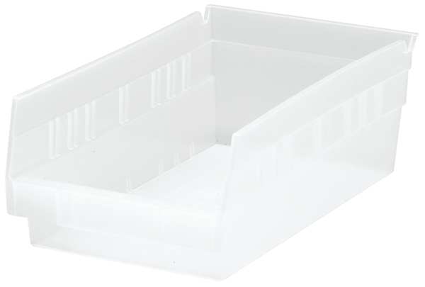 Shelf Storage Bin, Clear, Polypropylene, 11 5/8 in L x 6 5/8 in W x 4 in H, 50 lb Load Capacity