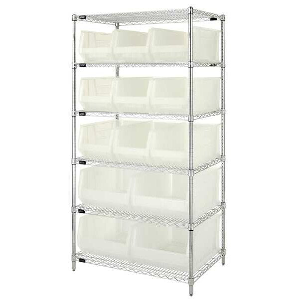 Steel, Polypropylene Bin Shelving, 36 in W x 74 in H x 24 in D, 6 Shelves, Clear