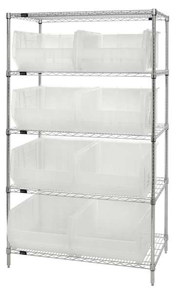 Steel Bin Shelving, 42 in W x 74 in H x 24 in D, 5 Shelves, Clear