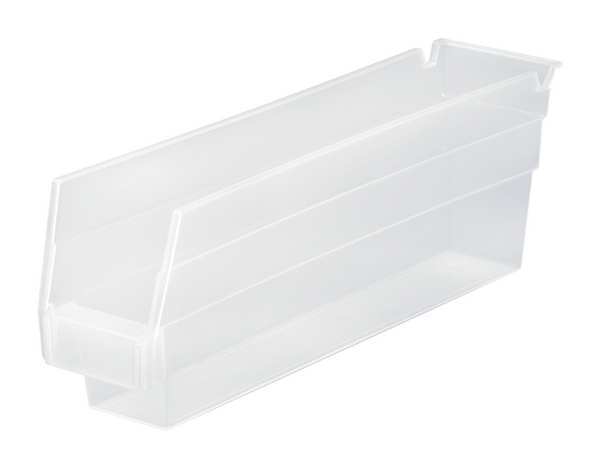 Shelf Storage Bin, Clear, Polypropylene, 11 5/8 in L x 2 3/4 in W x 4 in H, 50 lb Load Capacity