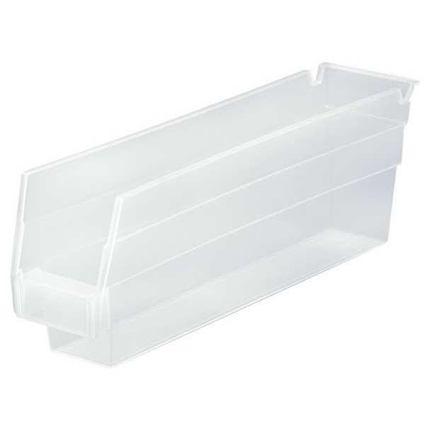 Shelf Storage Bin, Clear, Polypropylene, 11 5/8 in L x 2 3/4 in W x 4 in H, 50 lb Load Capacity
