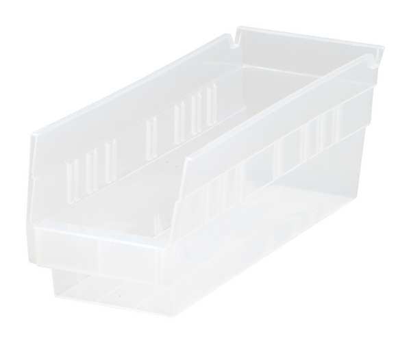 Shelf Storage Bin, Clear, Polypropylene, 11 5/8 in L x 4 1/8 in W x 4 in H, 50 lb Load Capacity