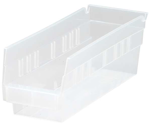 Shelf Storage Bin, Clear, Polypropylene, 11 5/8 in L x 4 1/8 in W x 4 in H, 50 lb Load Capacity