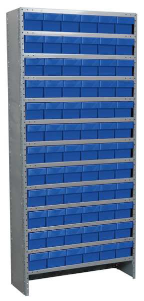 Steel Enclosed Bin Shelving, 36 in W x 79 in H x 12 in D, 13 Shelves, Blue