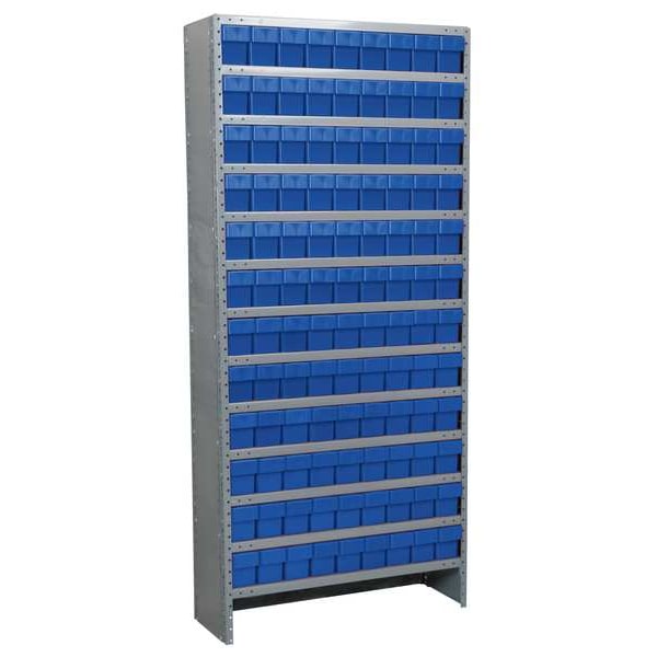 Steel Enclosed Bin Shelving, 36 in W x 79 in H x 12 in D, 13 Shelves, Blue