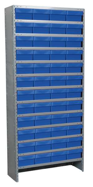 Steel Enclosed Bin Shelving, 36 in W x 79 in H x 18 in D, 13 Shelves, Blue