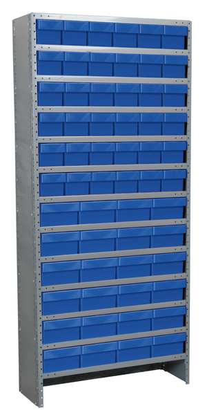Steel Enclosed Bin Shelving, 36 in W x 79 in H x 18 in D, 13 Shelves, Blue