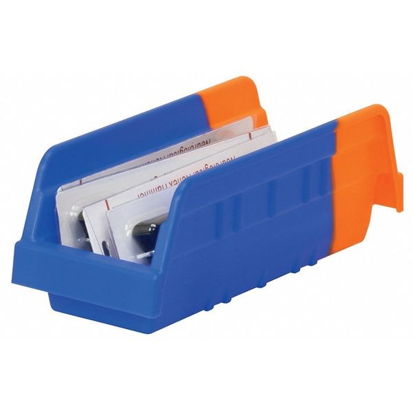 Shelf Storage Bin, Blue/Orange, Plastic, 11 5/8 in L x 4 1/8 in W x 4 in H, 10 lb Load Capacity