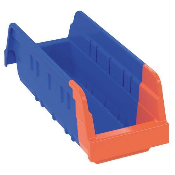 Shelf Storage Bin, Blue/Orange, Plastic, 11 5/8 in L x 4 1/8 in W x 4 in H, 10 lb Load Capacity
