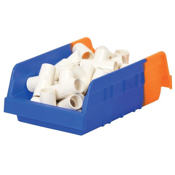 Shelf Storage Bin, Blue/Orange, Plastic, 11 5/8 in L x 6 5/8 in W x 4 in H, 15 lb Load Capacity