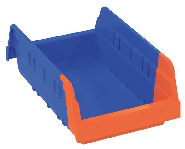 Shelf Storage Bin, Blue/Orange, Plastic, 11 5/8 in L x 6 5/8 in W x 4 in H, 15 lb Load Capacity