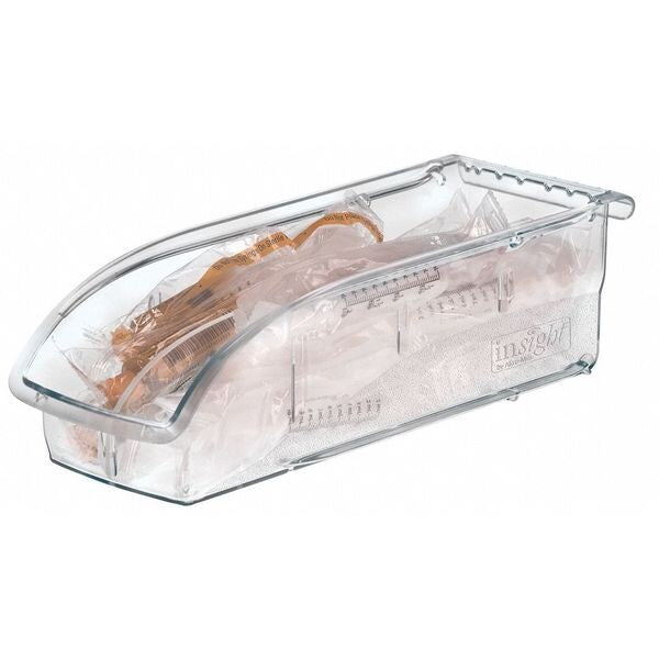 Hang & Stack Storage Bin, Clear, Plastic, 10 7/8 in L x 4 1/8 in W x 3 1/4 in H