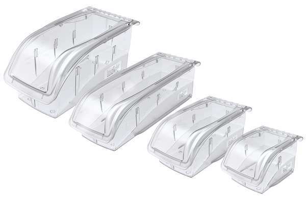 Hang & Stack Storage Bin, Clear, Plastic, 5 3/8 in L x 4 1/8 in W x 3 1/4 in H, 10 lb Load Capacity