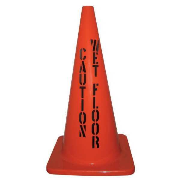 Caution Wet Floor, PVC Cone, Orange, 18 In