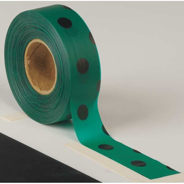 Flagging Tape, Grn/Blk, 300 ft x 1-3/16 In