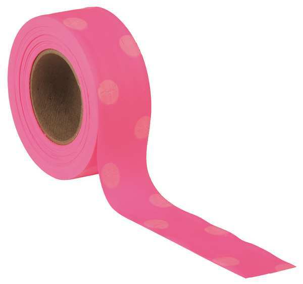 Flagging Tape, Pnk Glo/Wh, 150ft, 1-3/16 In