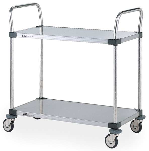 Stainless Steel Corrosion-Resistant Utility Cart with Flush Metal Shelves, (2) Raised, 2 Shelves