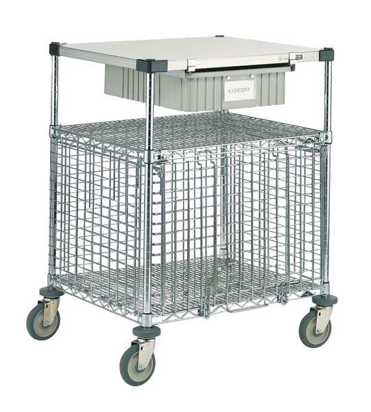 Corrosion-Resistant Wire Security Cart with Solid Top Shelf 600 lb Capacity, 24 in W x 30 in L x