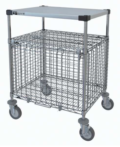 Corrosion-Resistant Wire Security Cart with Solid Top Shelf 600 lb Capacity, 24 in W x 30 in L x
