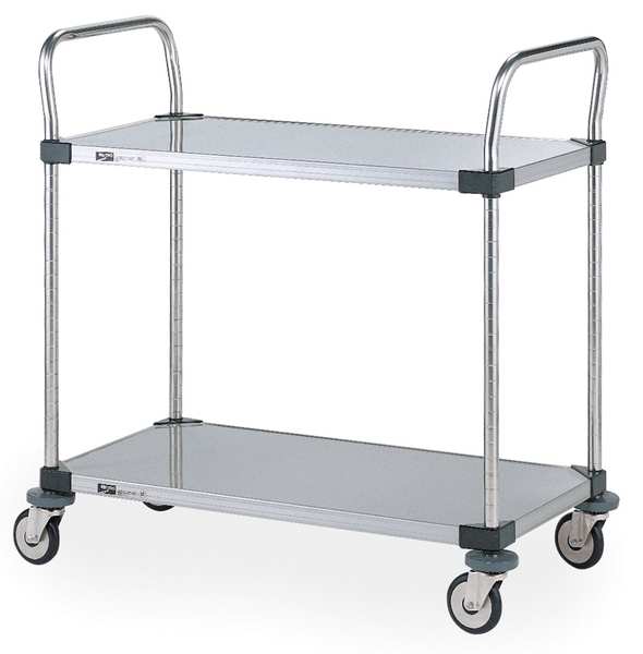 Stainless Steel Corrosion-Resistant Utility Cart with Flush Metal Shelves, (2) Raised, 2 Shelves