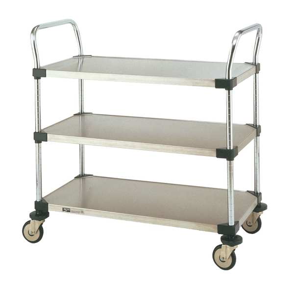 Stainless Steel Corrosion-Resistant Utility Cart with Flush Metal Shelves, (2) Raised, 3 Shelves