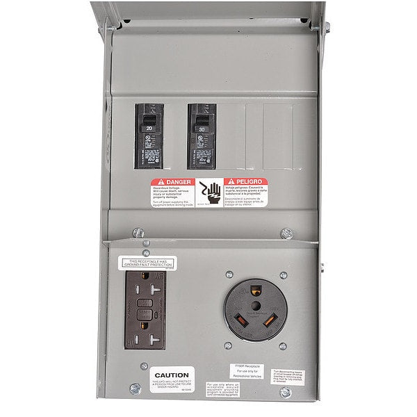 Temporary GFCI Outlet Panel, 50 A , 120/240V AC, 1 Phase, NEMA 3R, 3 Outlets, Surface Mount, Gray