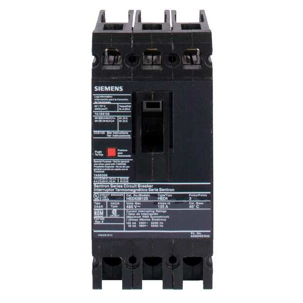 Molded Case Circuit Breaker, 25 A, 480V AC, 3 Pole, Lug In Panelboard Mounting Style, HED4 Series
