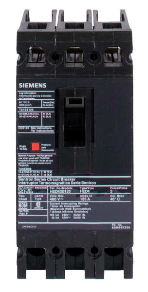 Molded Case Circuit Breaker, 110 A, 480V AC, 3 Pole, Lug In Panelboard Mounting Style, HED4 Series