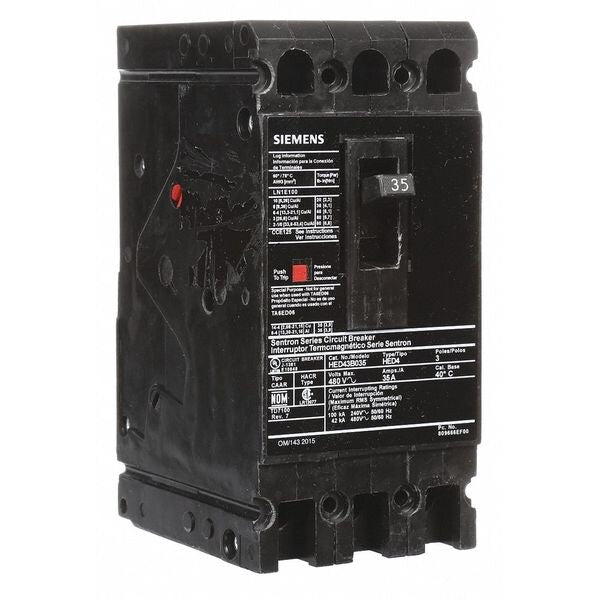 Molded Case Circuit Breaker, 35 A, 480V AC, 3 Pole, Lug In Panelboard Mounting Style, HED4 Series