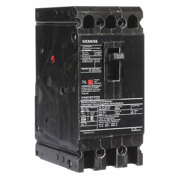 Molded Case Circuit Breaker, 110 A, 480V AC, 3 Pole, Lug In Panelboard Mounting Style, HED4 Series