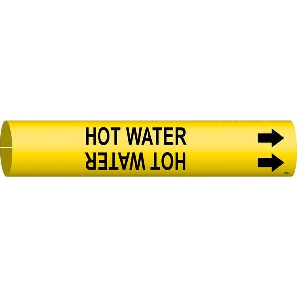 Pipe Marker, Hot Water, Yel, 3/4 to1-3/8 In