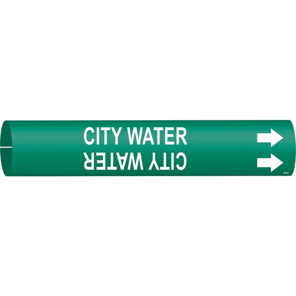 Pipe Marker, City Water, Green, 4 to 6 In