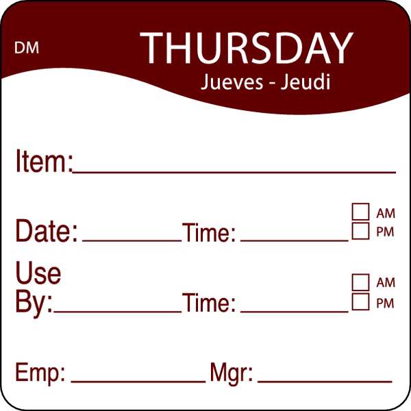 Day Label, Thursday, 2-3/5 In. W, PK250