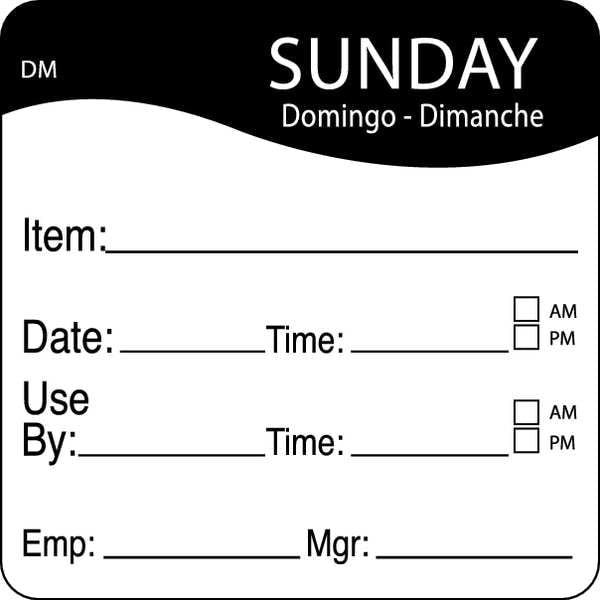 Day Label, Sunday, 2-4/9 In. W, PK250
